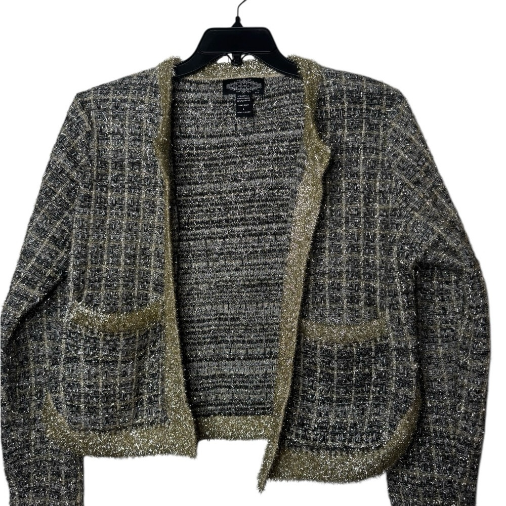 Chic Tweed Sweater with Gold Accents